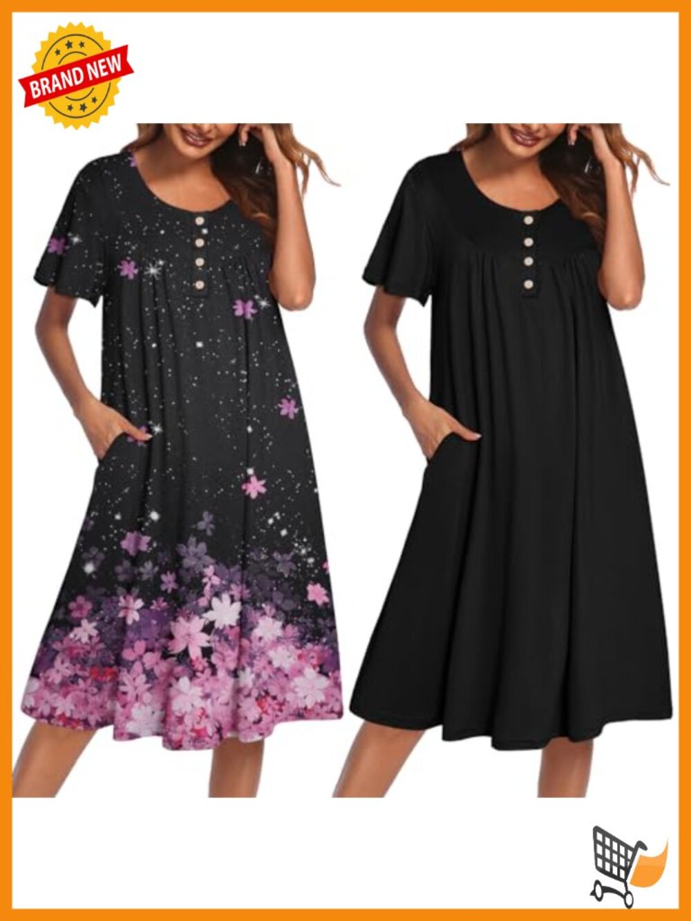 2 Pack House Dresses with Pockets Short Sleeve Moomoo Nightgown Plus Size Mumu